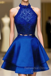 Short Two Piece Semi Formal Prom Dress Halter